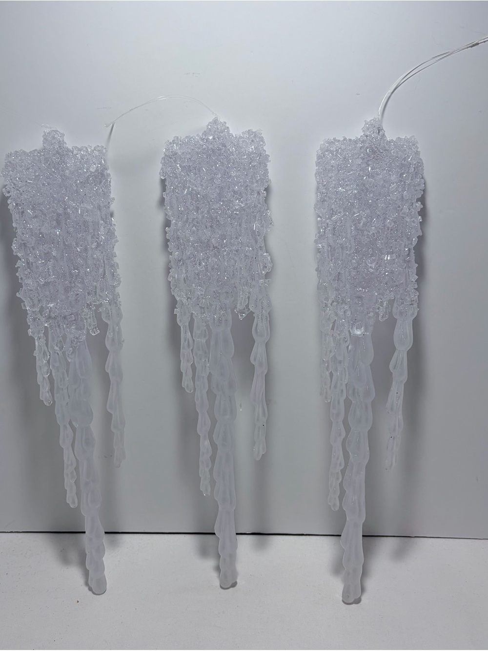 Vintage Iridescent Textured Hanging Melting Icicle Ornaments Set of 3